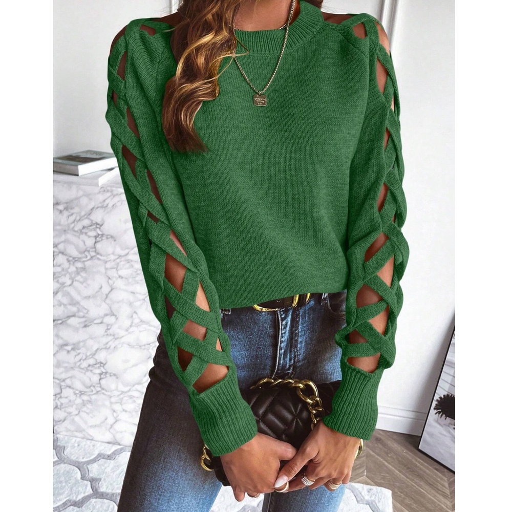 Cozy Criss Cross Long Sleeve Loose Fit Sweater Top - Picture 13 of 14
